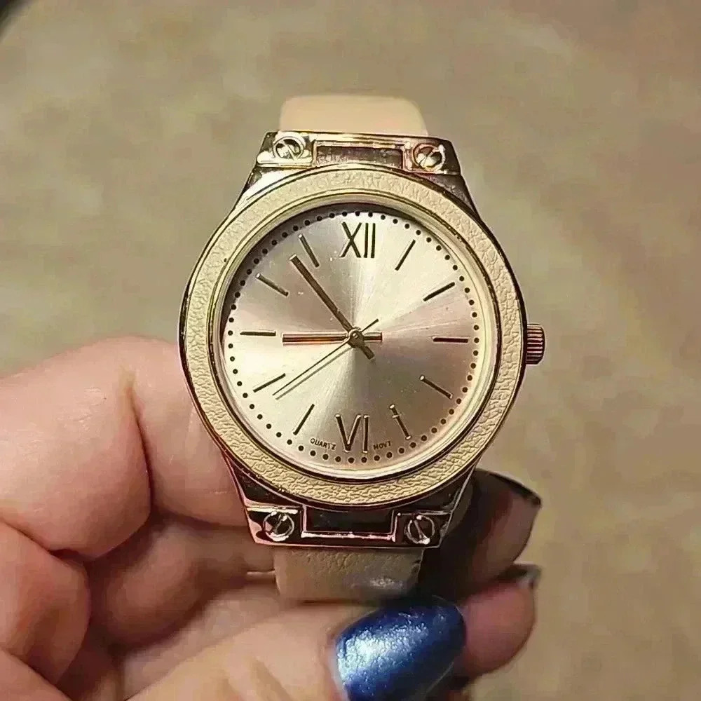 Adorable Peach / Pink Bangle Watch with Rose Gold Color Face